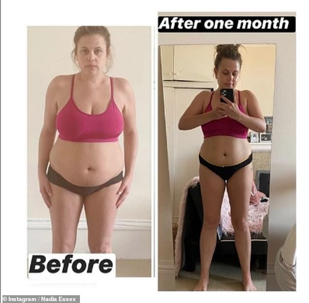 Slimmed-down: Nadia Essex has revealed she's shed a total of seven pounds in just a month by using the DoTheUnthinkable fitness plan in a candid Instagram post shared on Monday